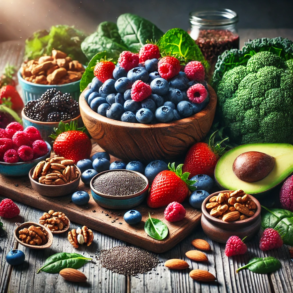 Fresh superfoods including berries, seeds, and greens on a table | Nutritious Tips