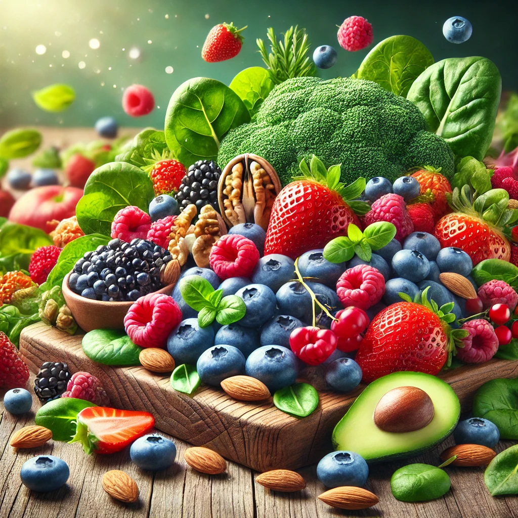 An assortment of antioxidant-rich foods including berries, nuts, and leafy greens | Nutritious Tips