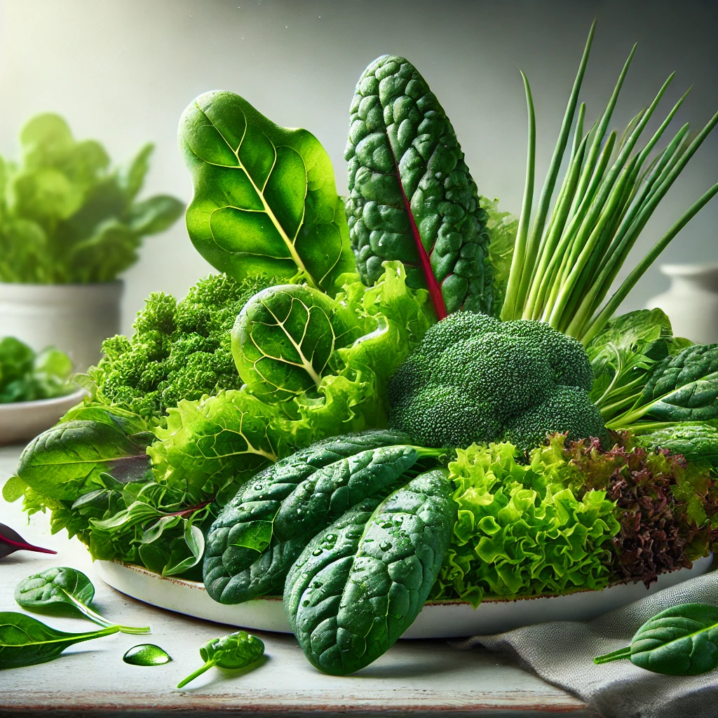 Various types of fresh leafy greens with water droplets on them | Nutritious Tips